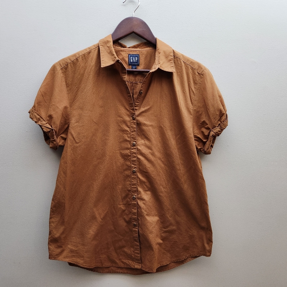 5/$25 Gap Brown Cuff Sleeve Button Doen Shirt Xs